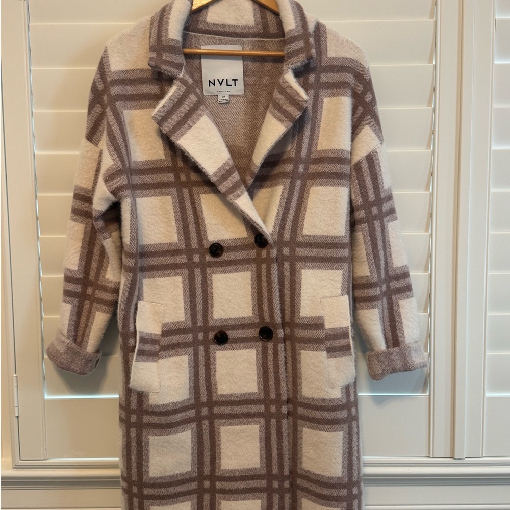 Anthropology NVLT Women's Checkered Teddy Jacket - Brown and Cream